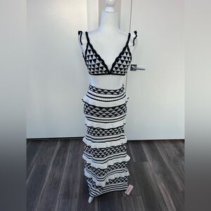 Micas Stripe Tie Bra Top and Tiered Ruffle  Knit Skirt